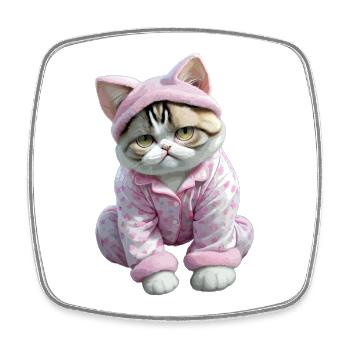 Chats chat mignon en pyjama rose avec des coeurs - Magnet carré - blanc - Devant