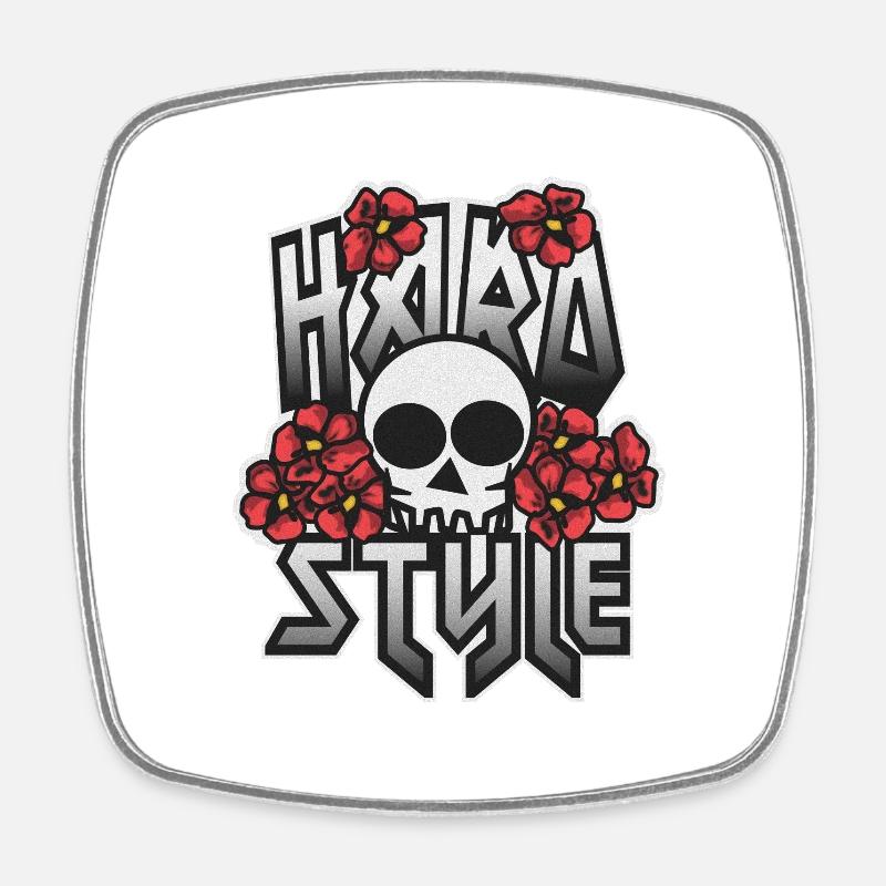 Crâne HARD STYLE incrusté dans les fleurs - Magnet carré - blanc
