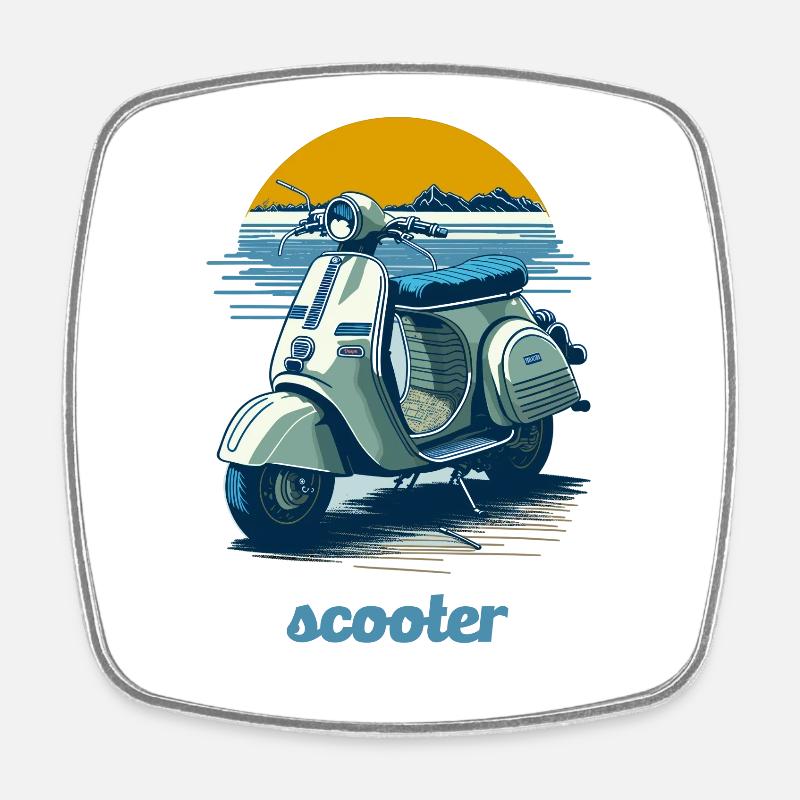 Vintage scooter with mountain backdrop - Square fridge magnet - white