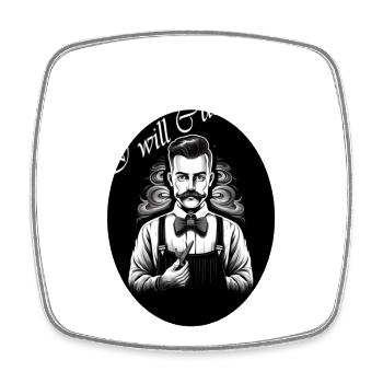 Barber_I will cut you - Square fridge magnet - white - Front