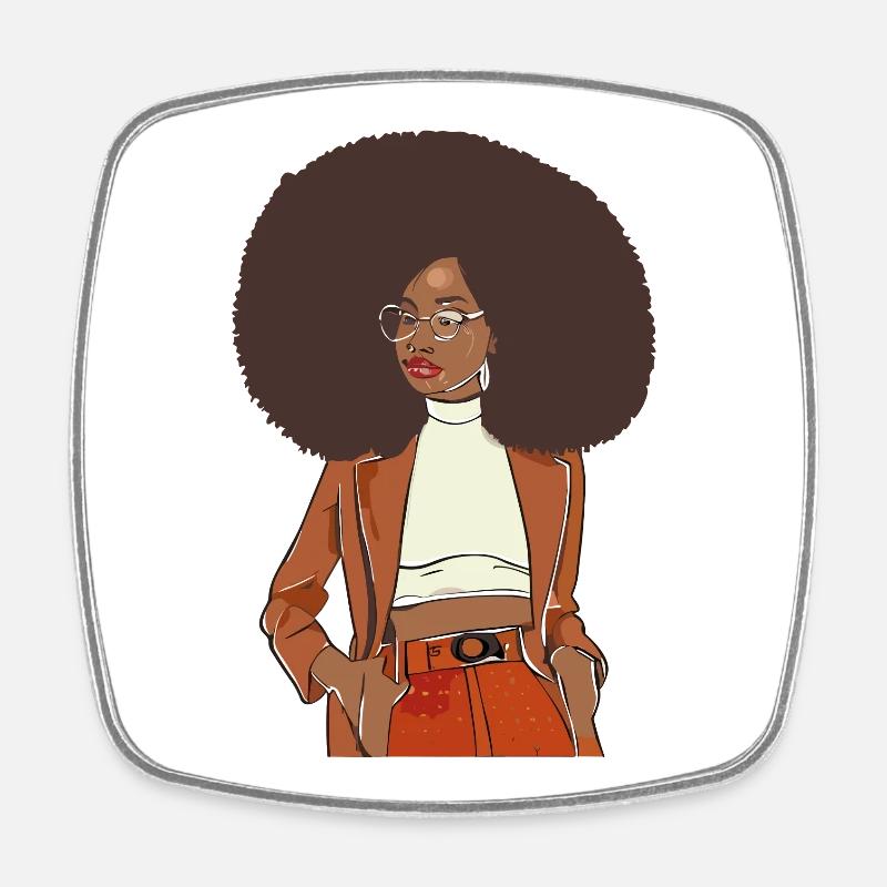 Afro-Chic mit orangefarbenem Blazer - Viereckiger Kühlschrankmagnet - Weiß
