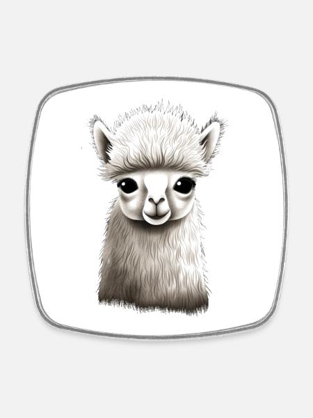 Alpaca fluffy and cute - Square fridge magnet - white