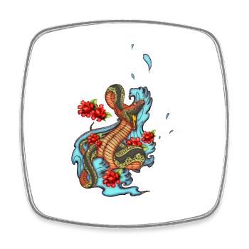 Colorful angry snake with flowers - Square fridge magnet - white - Front