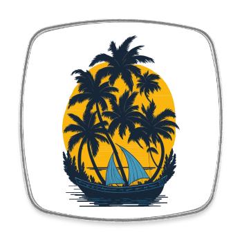 Sunset on the palm boat - Square fridge magnet - white - Front