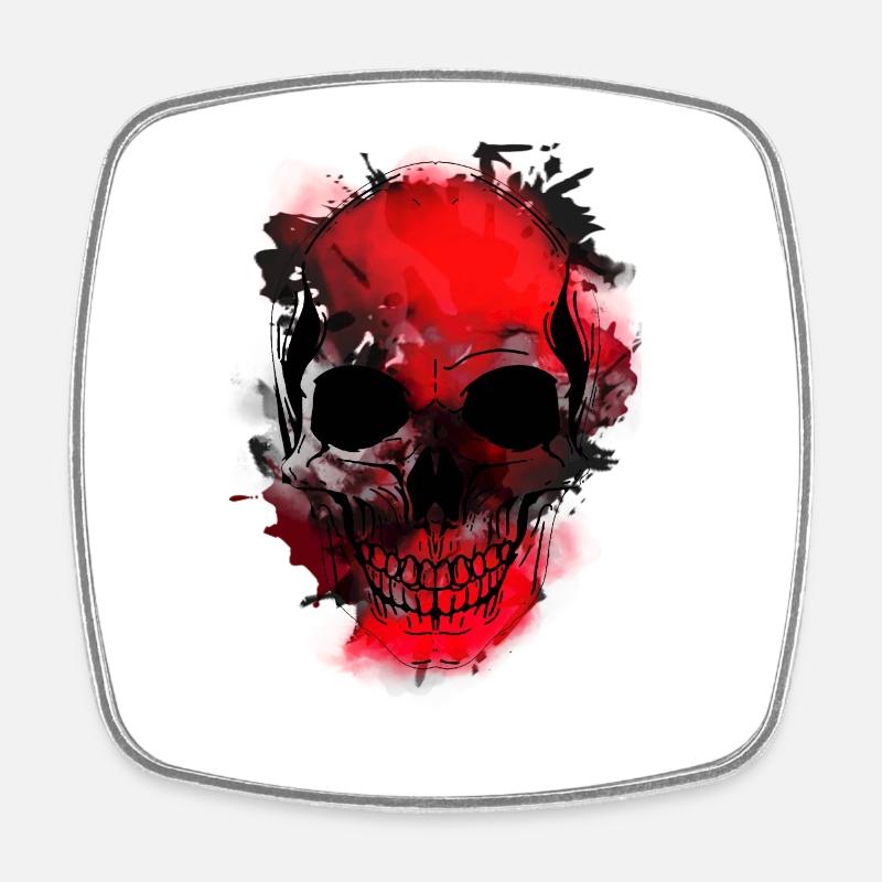Rotes Schädel-Splash Artwork - Viereckiger Kühlschrankmagnet - Weiß