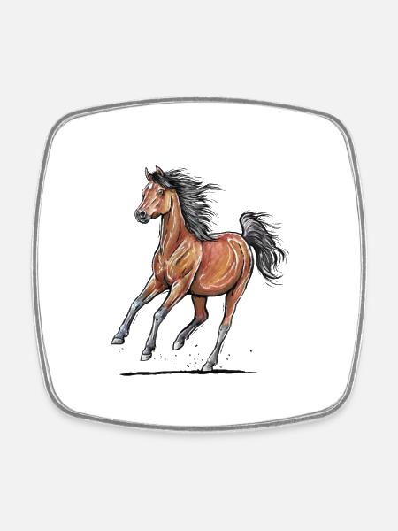 Galop de cheval brun - Magnet carré - blanc