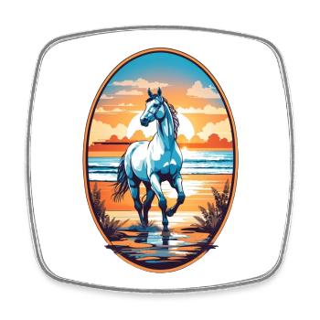 Cheval sur la plage - Magnet carré - blanc - Devant