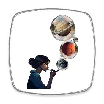 Kontemplative Frau mit kosmischen Planeten - Viereckiger Kühlschrankmagnet - Weiß - Vorne
