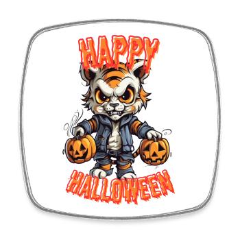Spooky tiger with Halloween pumpkins - Square fridge magnet - white - Front