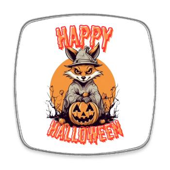 Gruselige Halloween-Fuchsdruck - Viereckiger Kühlschrankmagnet - Weiß - Vorne