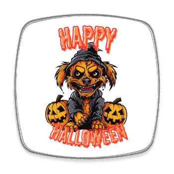 Süßer Halloween-Hund mit Kürbissen - Viereckiger Kühlschrankmagnet - Weiß - Vorne
