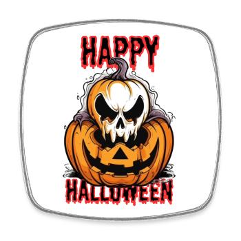 Gruseliges Halloween Kürbis mit Schädel - Viereckiger Kühlschrankmagnet - Weiß - Vorne