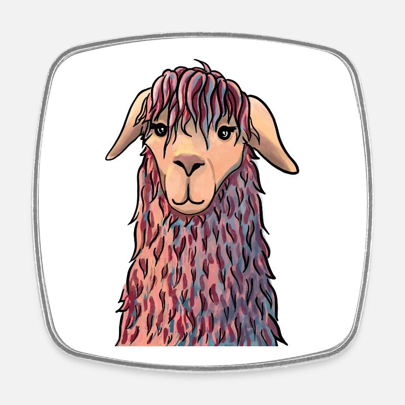 Lama Portrait Abstrait - Magnet carré - blanc