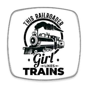 This Railroad Girl Likes Trains - Square fridge magnet - white - Front