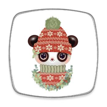 niedlicher Panda mit Pullover,Bommelmütze & Kranz - Viereckiger Kühlschrankmagnet - Weiß - Vorne