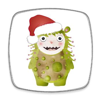 Cheerful green monster celebrating Christmas - Square fridge magnet - white - Front
