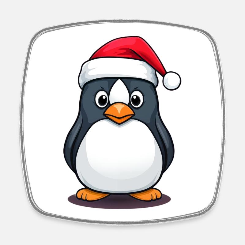 Pingouin du Père Noël - Magnet carré - blanc