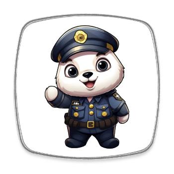 Policier panda - Magnet carré - blanc - Devant