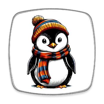 Pinguin mit Wollmütze und Schal - Viereckiger Kühlschrankmagnet - Weiß - Vorne