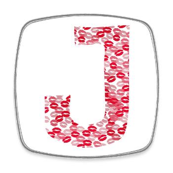 Lettre J - bisous shirt - Magnet carré - blanc - Devant