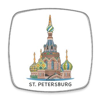 St. Petersburg, Kirche, Russland, Strichzeichnung - Viereckiger Kühlschrankmagnet - Weiß - Vorne