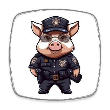 Schweinchen Polizist - Viereckiger Kühlschrankmagnet - Weiß - Vorne