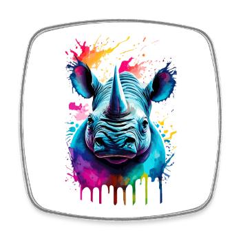 Nashorn Farbenfroh - Nashorn Rhino Rhinoceros - Viereckiger Kühlschrankmagnet - Weiß - Vorne