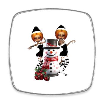 Niedlicher dunkler Weihnachtself mit Schneemann - Viereckiger Kühlschrankmagnet - Weiß - Vorne