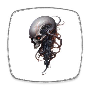 T-shirt fantastique avec une colonne vertébrale de crâne extraterrestre Steampunk - Magnet carré - blanc - Devant