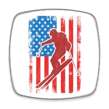 USA Patriotic Skier - Square fridge magnet - white - Front