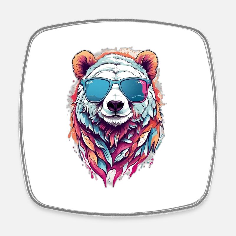 Panda sunglasses in neon colors - Square fridge magnet - white