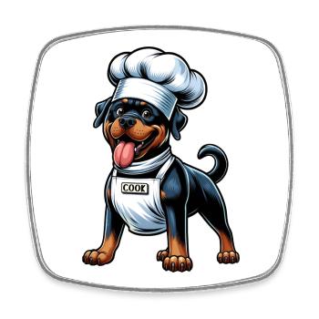 Rottweiler dog chef design - Square fridge magnet - white - Front