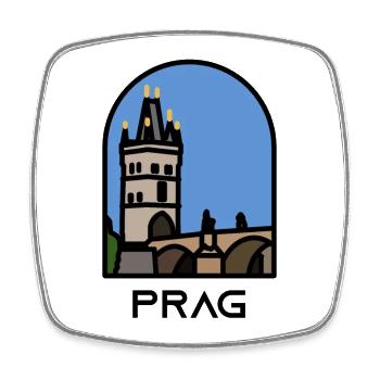 Prague - Charles Bridge - Old Town Bridge Tower - Square fridge magnet - white - Front