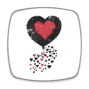 Heart Balloon with Surrounding Black and Red heart - Square fridge magnet - white - Front