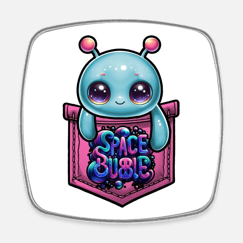 Space Bubble Pocket Kawaii - Square fridge magnet - white
