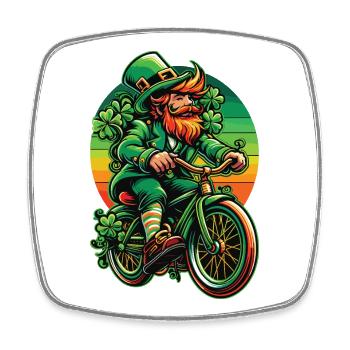 St. Patrick's Day Leprechaun Fahrraddesign - Viereckiger Kühlschrankmagnet - Weiß - Vorne