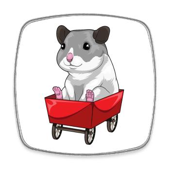 Hamster Handwagen - Viereckiger Kühlschrankmagnet - Weiß - Vorne