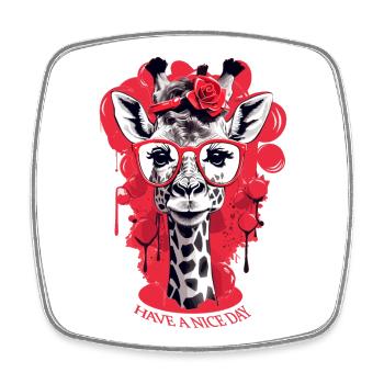 Cute giraffe with glasses - Square fridge magnet - white - Front