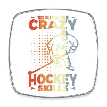 Kleiner Eishockeyspieler - Viereckiger Kühlschrankmagnet - Weiß - Vorne