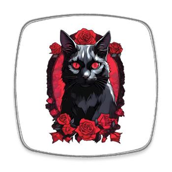 Gothic Schwarze Katze Porträt - Viereckiger Kühlschrankmagnet - Weiß - Vorne