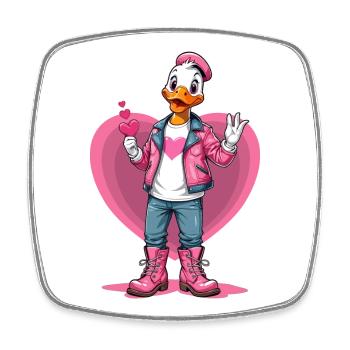 Cute duck with heart - Square fridge magnet - white - Front