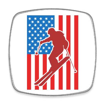 Skiing USA Flag - Square fridge magnet - white - Front