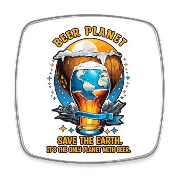 Bier Planet - Viereckiger Kühlschrankmagnet - Weiß - Vorne