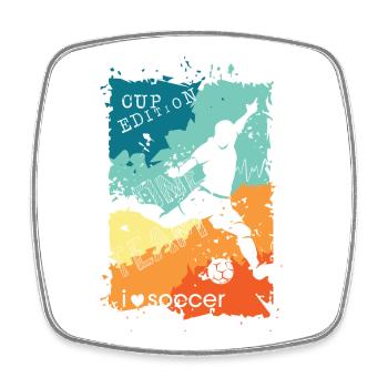 Fußball bunte Farben Spieler Schuss retro Logo - Viereckiger Kühlschrankmagnet - Weiß - Vorne