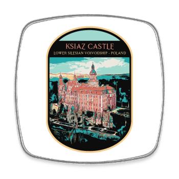 Illustration du château Ksiaz, Basse-Silésie - Magnet carré - blanc - Devant