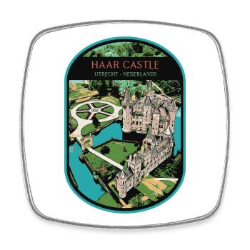 Illustration du château de Haar, Utrecht - Magnet carré - blanc - Devant