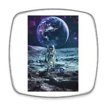 Astronaut playing soccer on the moon - Square fridge magnet - white - Front