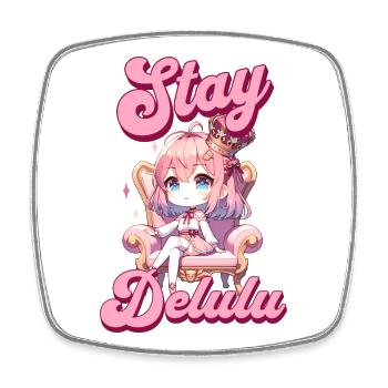 Stay Delulu Pink Anime Girl - Square fridge magnet - white - Front