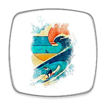 Surfer-Illustration auf der Welle - Fun Surf - Viereckiger Kühlschrankmagnet - Weiß - Vorne