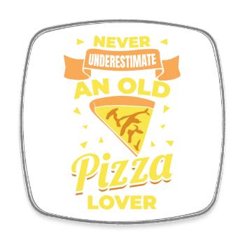 Never underestimate old pizza lovers - Square fridge magnet - white - Front